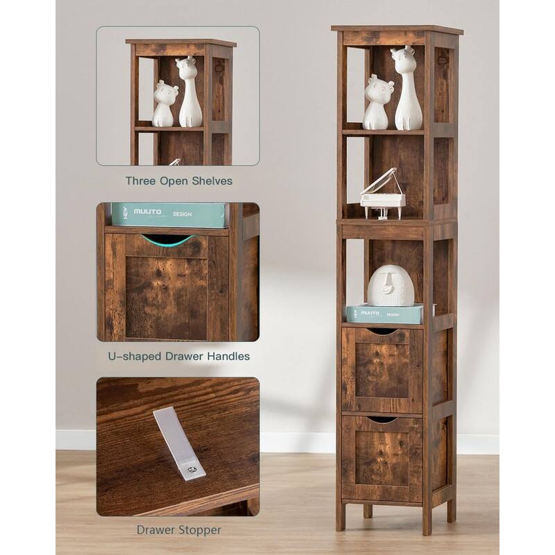 55.9" Brown Bathroom Storage Slim Tall Narrow Floor